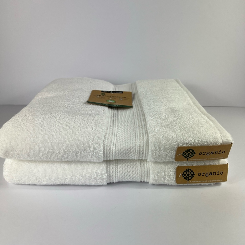 Ecoexistence Organic Bath Towels Set of 2 White Super Soft 100% Cotton NEW